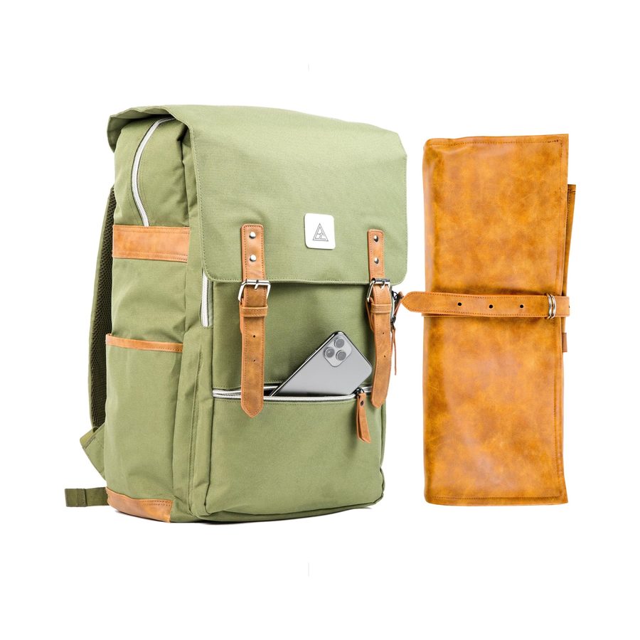 Culinary Curators chef backpack with leather knife roll